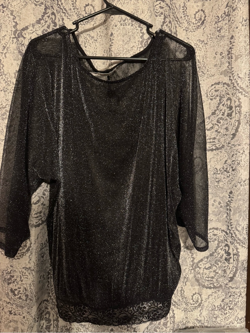 Maurices Black Shimmery Sheer Blouse with Lace Hem